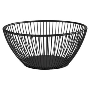 APS „SVART” owalny kosz z siatki metalowej, mocny siatki, dł.: 24 cm, szer.: 19 cm x wys.: 8 na pieczywo, owoce, warzywa, możliwością układania w stos, czarny, można myć zmywarce