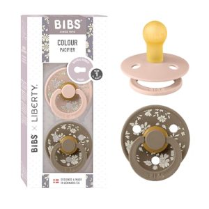 BIBS Colour Liberty Smoczek, 2 szt., Bez BPA, Okrągły kształt gumowej główki. Lateks z kauczuku naturalnego, Wyprodukowano w Danii, Rozmiar 1 (0 6 miesięcy), Capel Blush