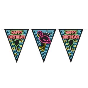 PD Party 7012913 Neon Impreza Bunting Dekoracja Happy Birthday, Wielokolorowy, Świąteczny, Czas Imprezycja, Flagą, 1000cm Długość x 30cm Szerokość 0.1cm Wysokość