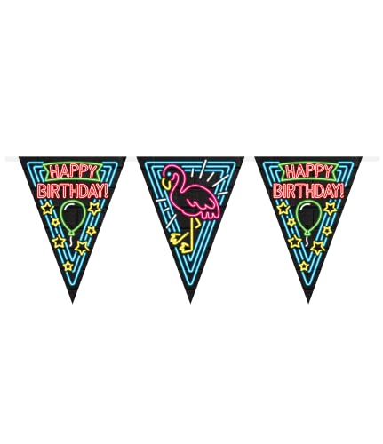 PD Party 7012913 Neon Impreza Bunting Dekoracja Happy Birthday, Wielokolorowy, Świąteczny, Czas Imprezycja, Flagą, 1000cm Długość x 30cm Szerokość 0.1cm Wysokość