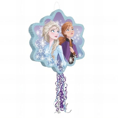 Unique 66445 Disney Kraina Lodu w kształcie płatka śniegu z 2 ciągnięciami bęben Pinata Elsa i Anna 1 szt