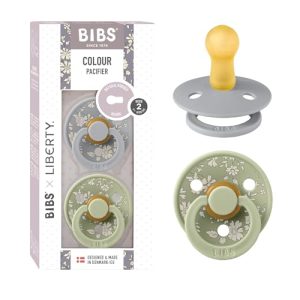 BIBS Colour Liberty Smoczek, 2 szt., Bez BPA, Okrągły kształt gumowej główki. Lateks z kauczuku naturalnego, Wyprodukowano w Danii, Rozmiar (6 18 miesięcy), Capel Sage