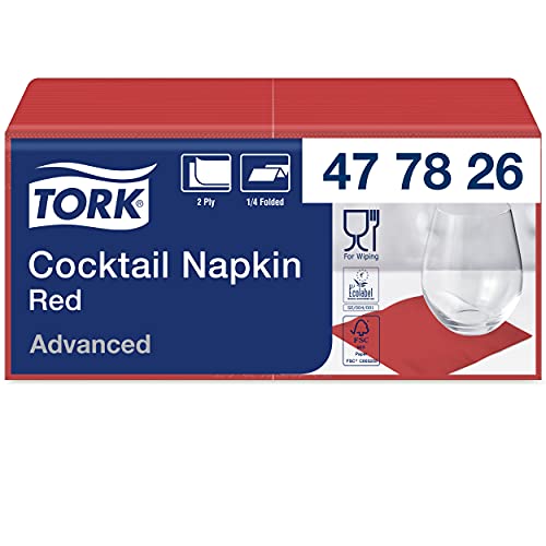 Tork 477826 serwetki koktajlowe czerwone/serwetki najwyższej jakości 1/4 składane / 12 x 200 (2400) 23,8 24 cm (szer. dł.) - obrazek 1