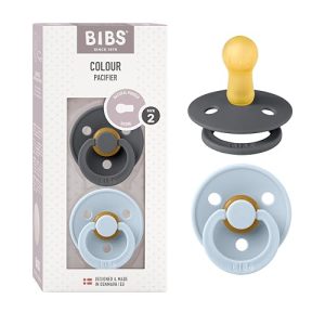 BIBS Smoczek uspokajający – Kauczuk Hevea – Iron/Baby Blue – Rozmiar 2 – 2 szt.