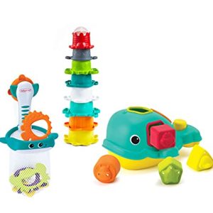 INFANTINO Ocean Fun Bathtime Playset Including Orca The Shape Sorting Whale, Shoot 'n Scoop pals and 8 Colourful Stacking Cups, BPA Free INFANTINO Ocean Fun Bathtime Playset Including Orca The Shape Sorting Whale, Shoot 'n Scoop pals and 8 Colourful Stacking Cups, BPA Free