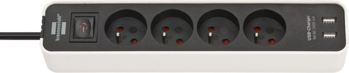 Listwa zasilająca z USB 4 gniazda z wyłącznikiem, biało‑czarna 1,5m H05VV‑F3G1,5 Ecolor 1153244026 - obrazek 1