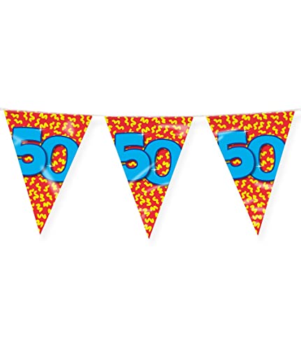 PD Party Łańcuszek z proporczykami wewnątrz i na zewnątrz Girlanda Happy Birthday 50 urodziny Dekoracja urodzinowa Kolorowy dwustronny Długość girlandy 10 metrów