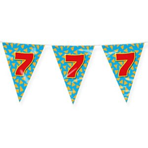 PD-Party – Łańcuszek z proporczykami wewnątrz i na zewnątrz Girlanda Happy Birthday 7 urodziny Dekoracja urodzinowa Kolorowy dwustronny Długość girlandy 10 metrów