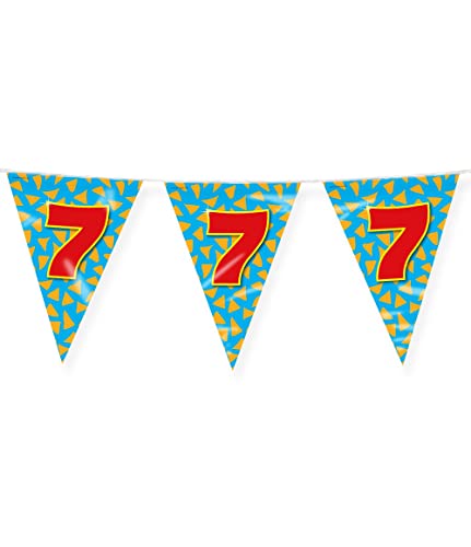 PD-Party – Łańcuszek z proporczykami wewnątrz i na zewnątrz Girlanda Happy Birthday 7 urodziny Dekoracja urodzinowa Kolorowy dwustronny Długość girlandy 10 metrów