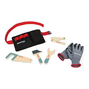 Janod DIY Belt with Wooden Tools and Gloves Imitation Toy Teaches Fine Motor Skills Imagination FSC Certified Ages 3 up J06475