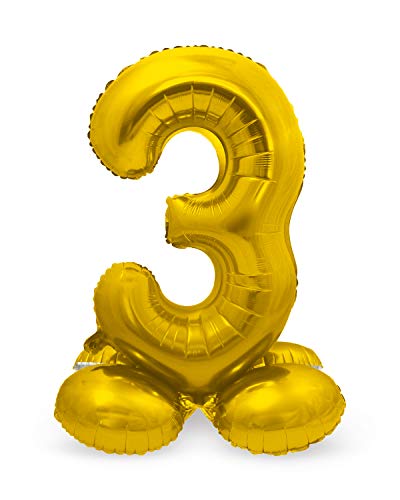 Folat Balon foliowy z podstawą numer 3 złoty 72 cm - obrazek 1