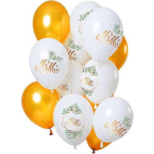 Folat 69350 Balony ślubne "Mr & Mrs" złote 30 cm 12 sztuk lateksowych balonów z helem, dekoracja urodzinowa, - obrazek 1