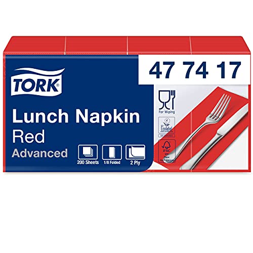Tork 477417 serwetki obiadowe czerwone 1na8 składane na 2 warstwowe, wstępnie złożone papierowe przekąski lub małe potrawy ma optymalną jakość - obrazek 1