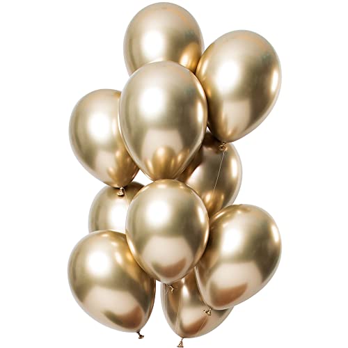 Folat 69711 Balony z efektem lustrzanym, złote 33 cm, 12 sztuk lateksowych balonów helem, dekoracja urodzinowa, 30 cm - obrazek 1
