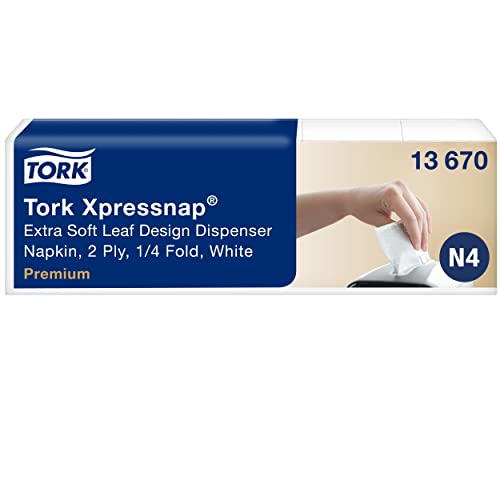Tork 13670 Xpressnap Extra Soft serwetki Dozowujące w kształcie liści/białe papierowe do dozownika serwetek N4 / 8 x 500 sztuk - obrazek 1