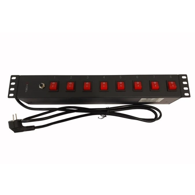 Listwa Rack 19 cali 1.5U, 8x gniazdo UNEL tył, 8x wyłącznik przód I‑CASE STRIP‑815I - obrazek 2