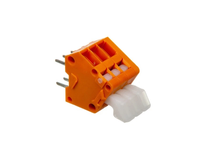 Listwa zaciskowa do płytek drukowanych 3‑torowa 2 piny/biegun raster 2,54mm z przyciskami pomarańczowa 233‑503 /125szt./ - obrazek 1