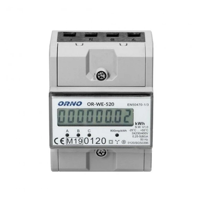 Licznik energii elektrycznej 3‑fazowy 80A MID 230V z podświetlonym wyświetlaczem LCD OR‑WE‑520 - obrazek 2