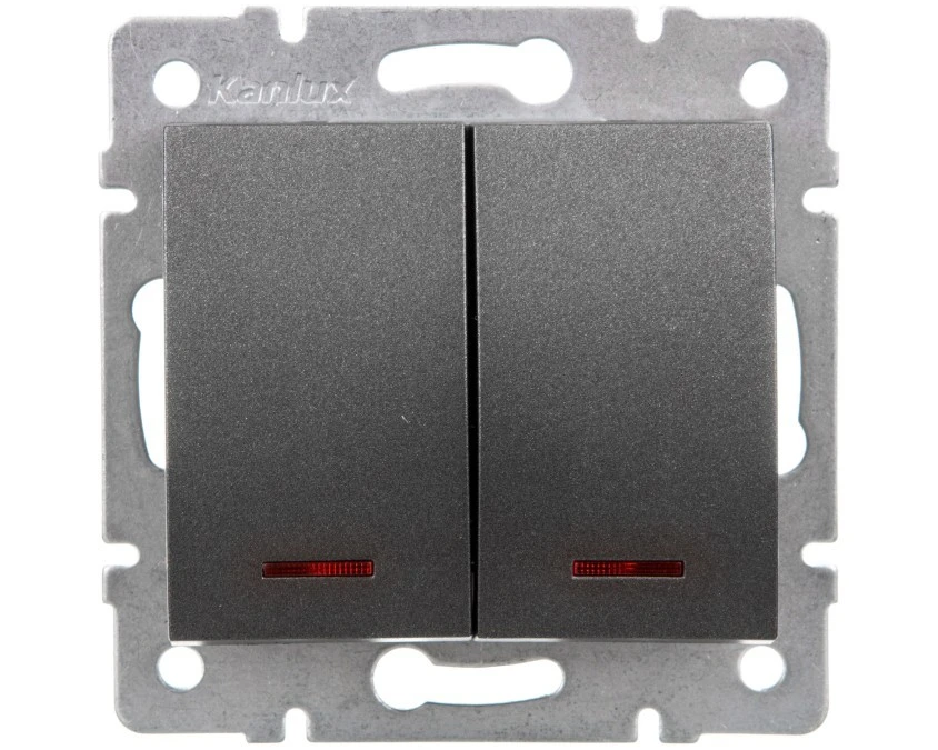 LOGI Łącznik zwierny podwójny LED śrubowy 10AX 250V grafit 021023141 25248 - obrazek 1