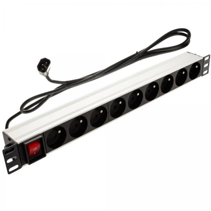Listwa zasilająca RACK 19 1U 9 gniazd z wtykiem C14 i wyłącznikiem 1,8m - obrazek 1