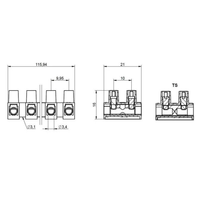 Listwa zaciskowa gwintowa MT 1106 TS ‑ 6 mm² ‑ 12‑torowa - obrazek 2