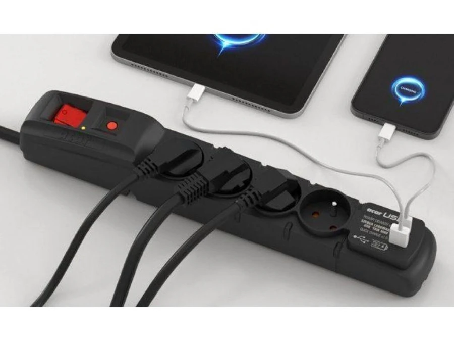 Listwa zasilająca ACAR F4 USB A+C 1.5M 4X 230V PL PD 3.0 QC czarna W2439 - obrazek 2