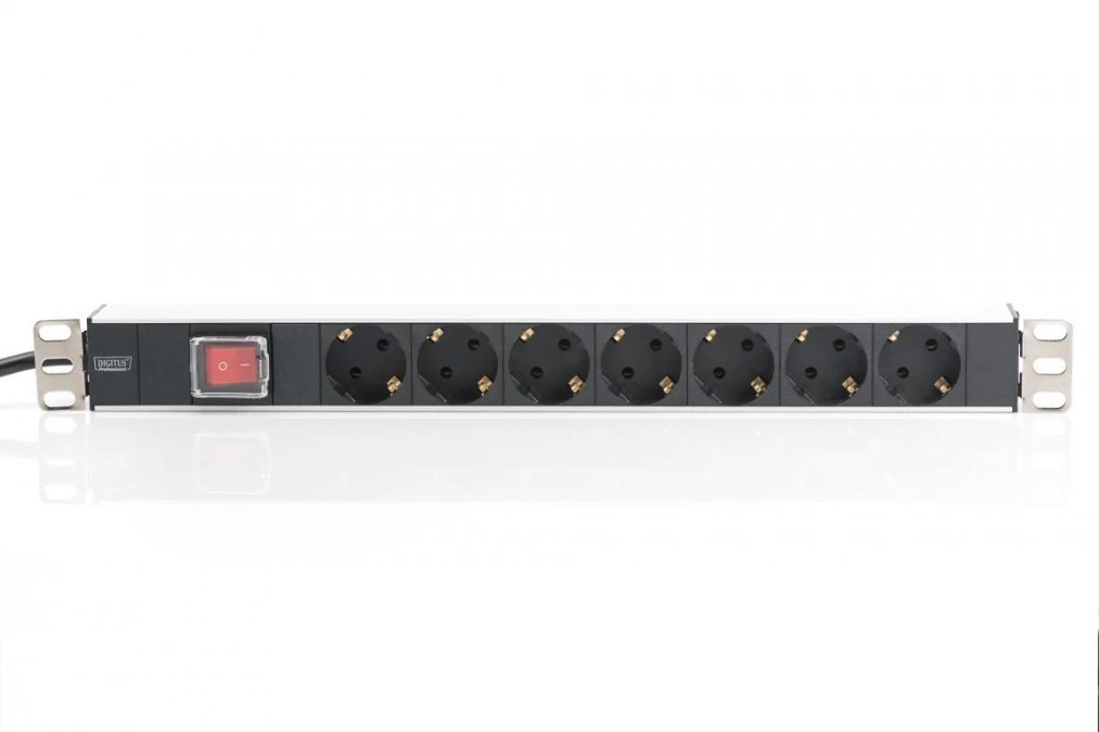 Listwa zasilająca do szaf rack (PDU) 19 cali 7x Schuko, wyłącznik podświetlany DN‑95402 - obrazek 3