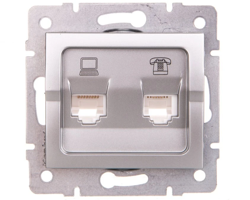LOGI Gniazdo teleinformatyczne (RJ45 Cat 5e+RJ11) Srebrny 25230 - obrazek 1