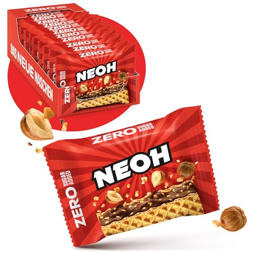 NEOH Niskowęglowodanowe wafle z czekoladą orzechami laskowymi, 1 g cukru / 95 kcal, bez dodatku cukru, 21 (12 sztuk), nowa alternatywa dla tradycyjnych słodyczy, orzech laskowy