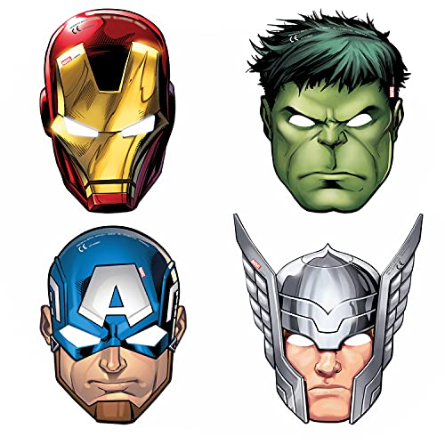 Procos 87976 papierowe maski Mighty Avengers, 6 sztuk, rozmiar 22 x 14,5/19 cm, z gumką, prezent dla gości, karnawał, urodziny, impreza tematyczna
