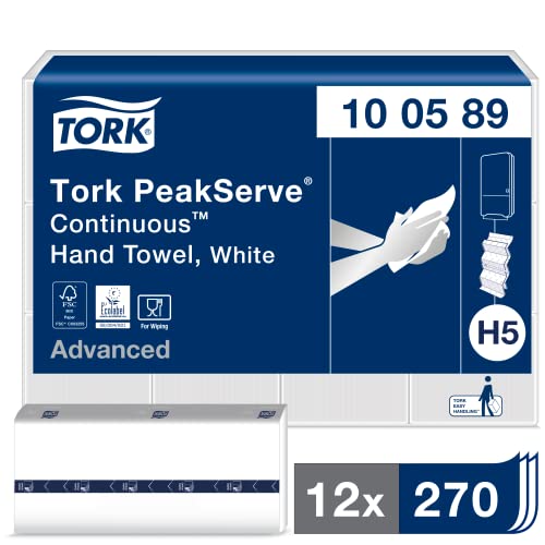 Tork 100589 PeakServe Single Ply Hand Towels Universal H5 Ręczniki papierowe do dozownika 1 warstwowe, białe 12 x 270 ręczników - obrazek 1