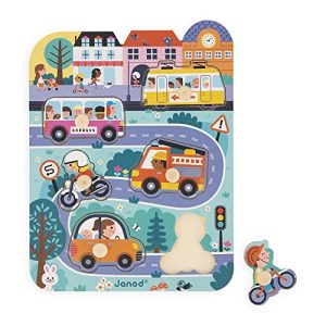 Janod J07106 – Puzzle Drewniane w Mieście – 6 elementów