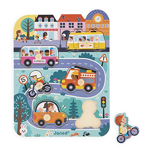 Janod J07106 - Puzzle Drewniane w Mieście - 6 elementów - obrazek 1