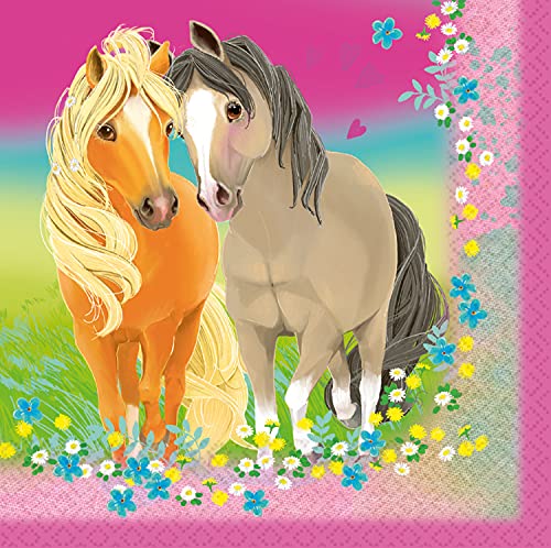 Amscan 9911588 serwetki papierowe Pretty Pony, 20 sztuk, rozmiar 33 x cm, kucyki i kwiaty, dekoracja stołu, urodziny dzieci, impreza tematyczna - obrazek 1