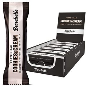 Barebells Batonik proteinowy pyszne batony proteinowe z czekoladą niskocukrowe, 20 g białka, bez oleju palmowego ciasteczka i śmietana, 12 x 55