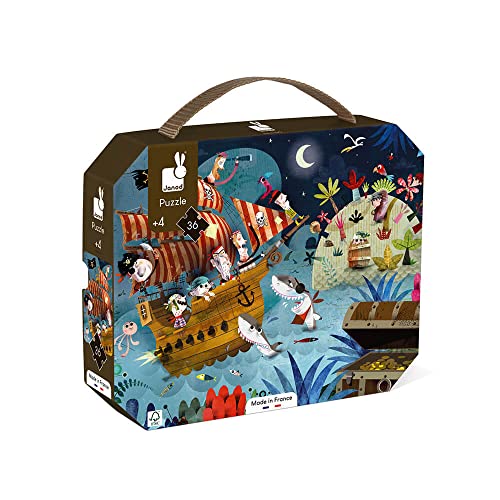 Janod Puzzle dla Dzieci – Wyprawa po Skarbach w Walizce – 36 Szt