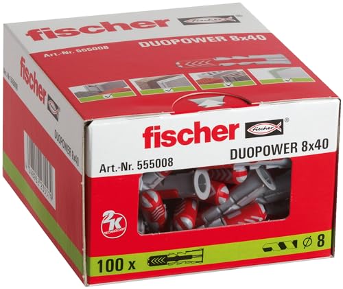 Fischer Duopower Kołki Rozporowe, Czerwony/Szary, 8 mm x 40 (100 Sztuk)