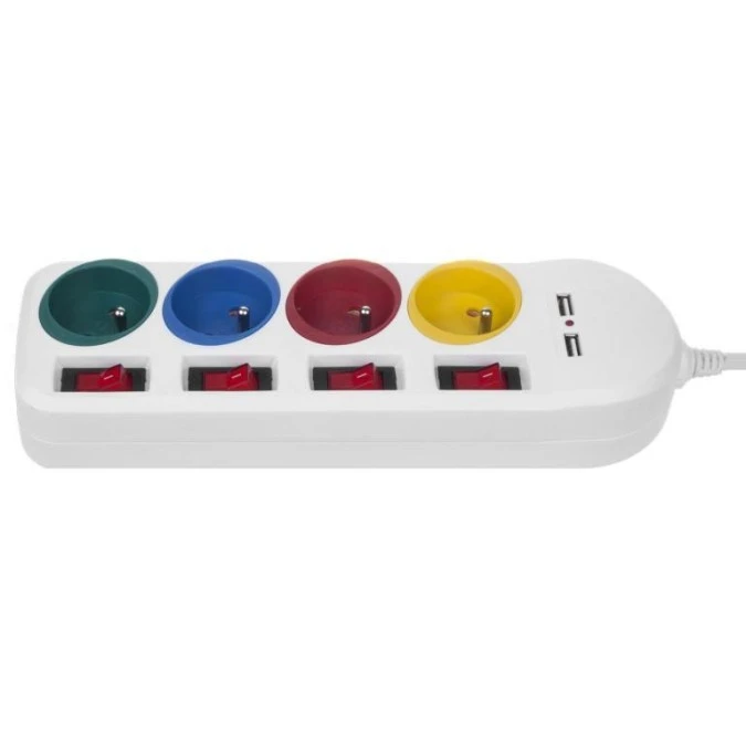 Listwa zasilająca Maclean, przedłużacz 4 gniazda + 2xUSB, z włącznikami, 250VAC/10A, 2.1A 5V, 1.5m, biała, MCE229 W - obrazek 3