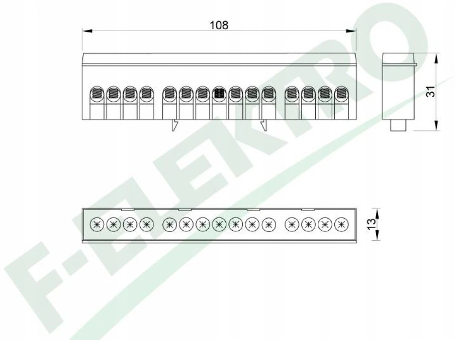 Listwa zerowa 15‑modułowa 15x16mm² ‑ zielona F2.0261 - obrazek 2