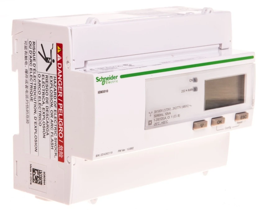 Licznik energii elektrycznej 1/3‑fazowy 125A 100‑277/173‑480V kl.1/B MID taryfowy cyfrowy modułowy A9MEM3310 - obrazek 1