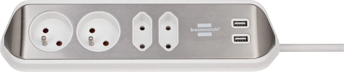 Listwa narożna Estilo z funkcją ładowania USB 4‑kierunkowa 2x kontakt ochronny + 2x Euro srebrno/biały *BE* 1153594420
