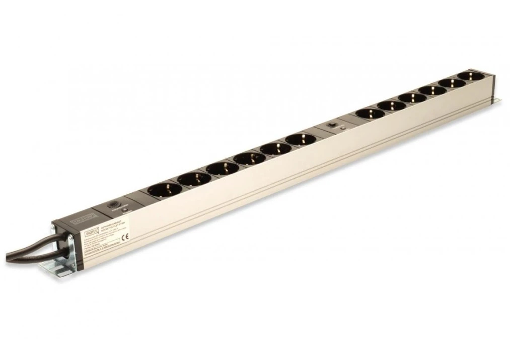 Listwa zasilająca PDU Rack 12x gniazdo schuko 2x 2m wtyk unischuko 16A zab. przeciążeniowe DN‑95405 - obrazek 3