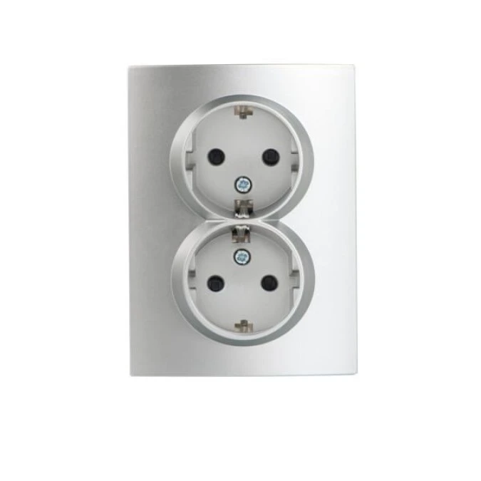 LOGI Gniazdo podwójne 2x2p+Z Schuko kompletne śrubowe 16A 250V Srebrny 25213 - obrazek 2