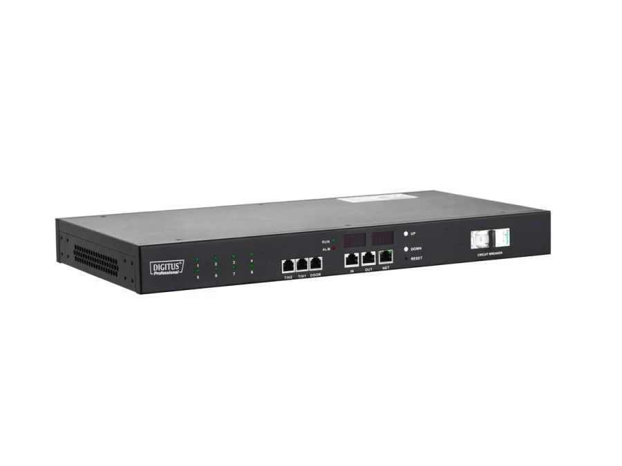Listwa monitorująco‑przełączająca 1U gniazdo zasilające IEC320 C20 16A 250V gniazda 8xC13 16A DN‑IP‑H‑1‑8C13