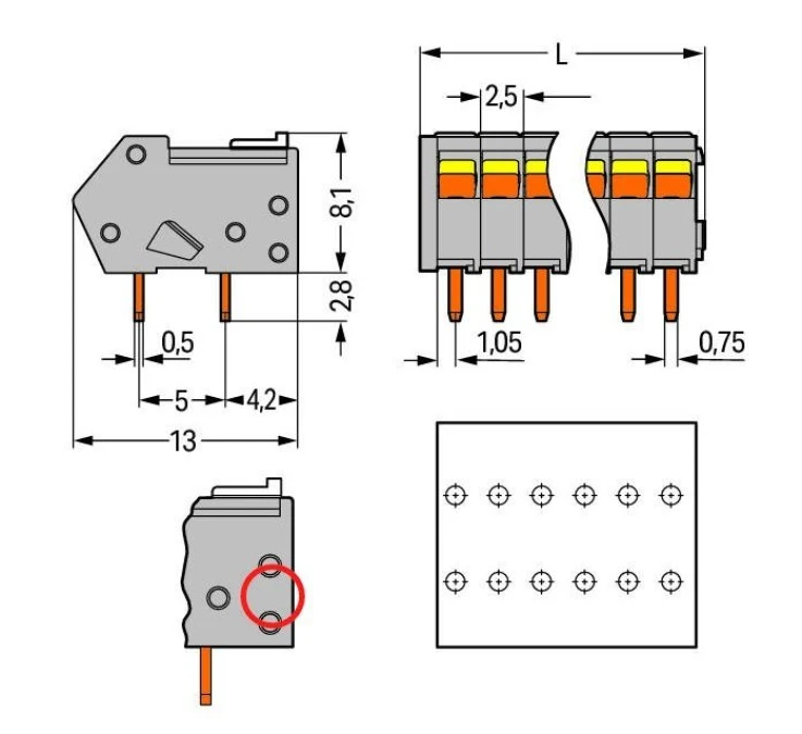Listwa zaciskowa do płytek drukowanych 4‑biegunowy czerwona raster 2,5mm 218‑104/000‑005 /100szt./ - obrazek 2
