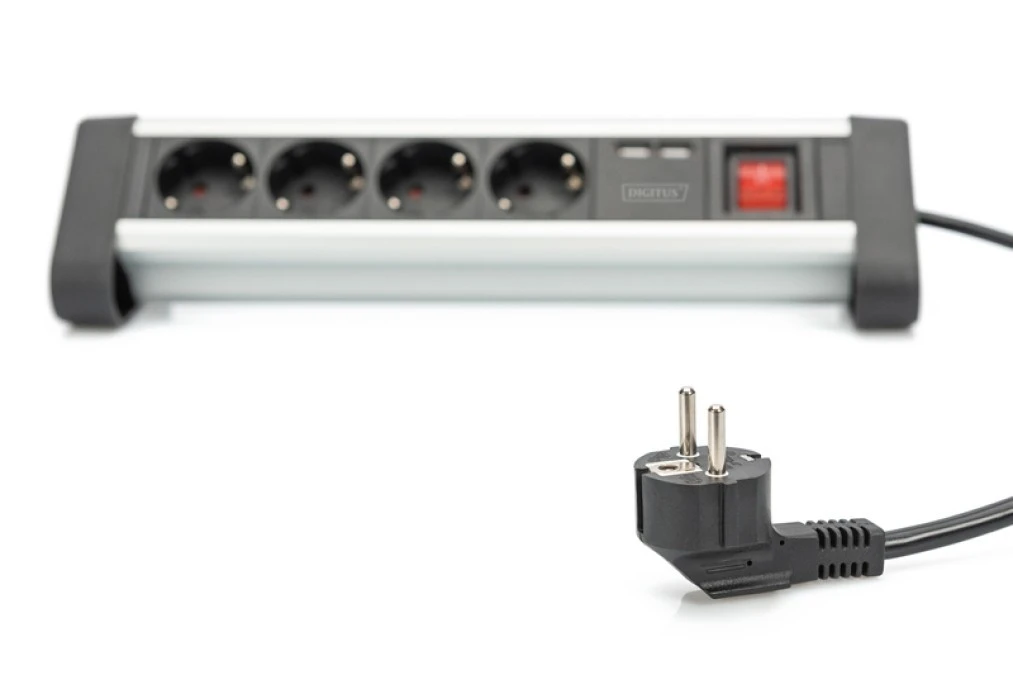 Listwa zasilająca biurowa 45 4‑gniazdowa 2x USB (5V/2A) z możliwością obrotu o 290 aluminiowa DA‑70614 - obrazek 2