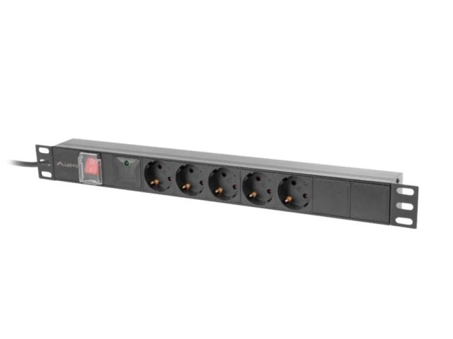 Listwa zasilająca rack pdu 19 lanberg 1u 16a 5x schuko 2m czarna c14 PDU‑05F‑0200‑IEC‑BK - obrazek 1