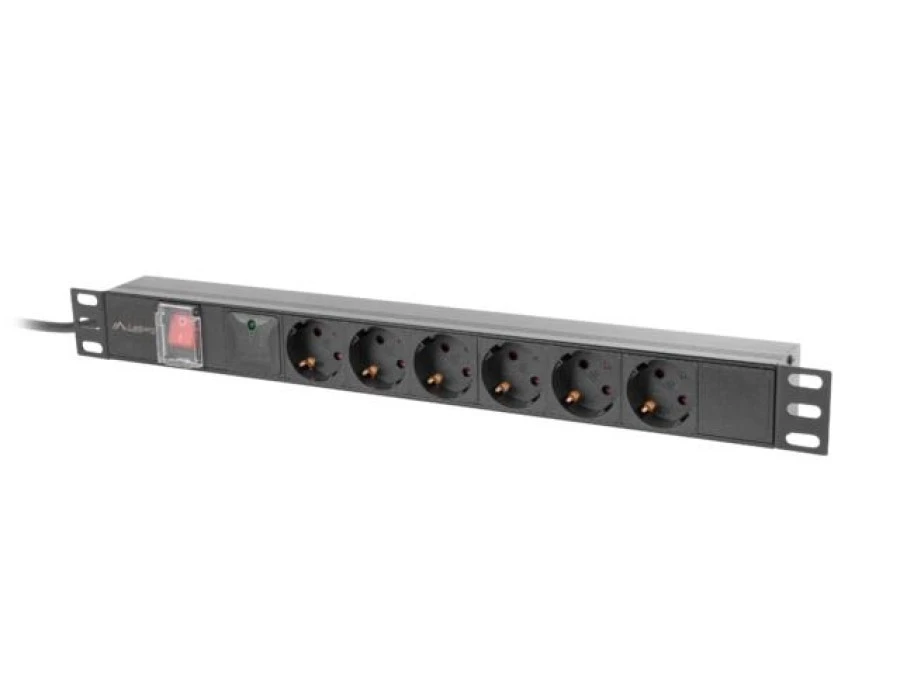 Listwa zasilająca rack pdu 19 lanberg 1u 16a 6x schuko 2m czarna c14 PDU‑06F‑0200‑IEC‑BK - obrazek 1
