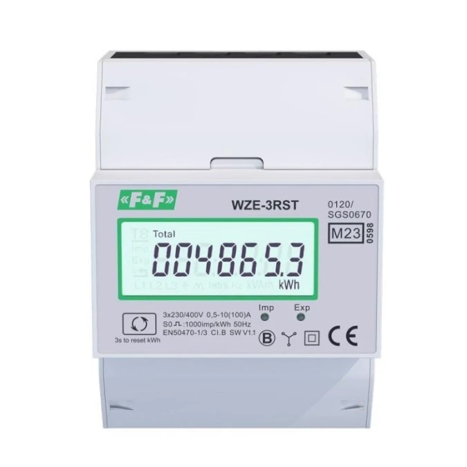 Licznik zużycia energii elektrycznej z MID z kasowalnym dodatkowym wskazaniem 3‑fazowy WZE‑3RST - obrazek 2