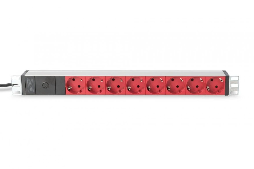 Listwa zasilająca PDU 19 Rack 8x czerwone gniazdo schuko 2m 1x wtyk C14 10A aluminiowa DN‑95410‑R - obrazek 2